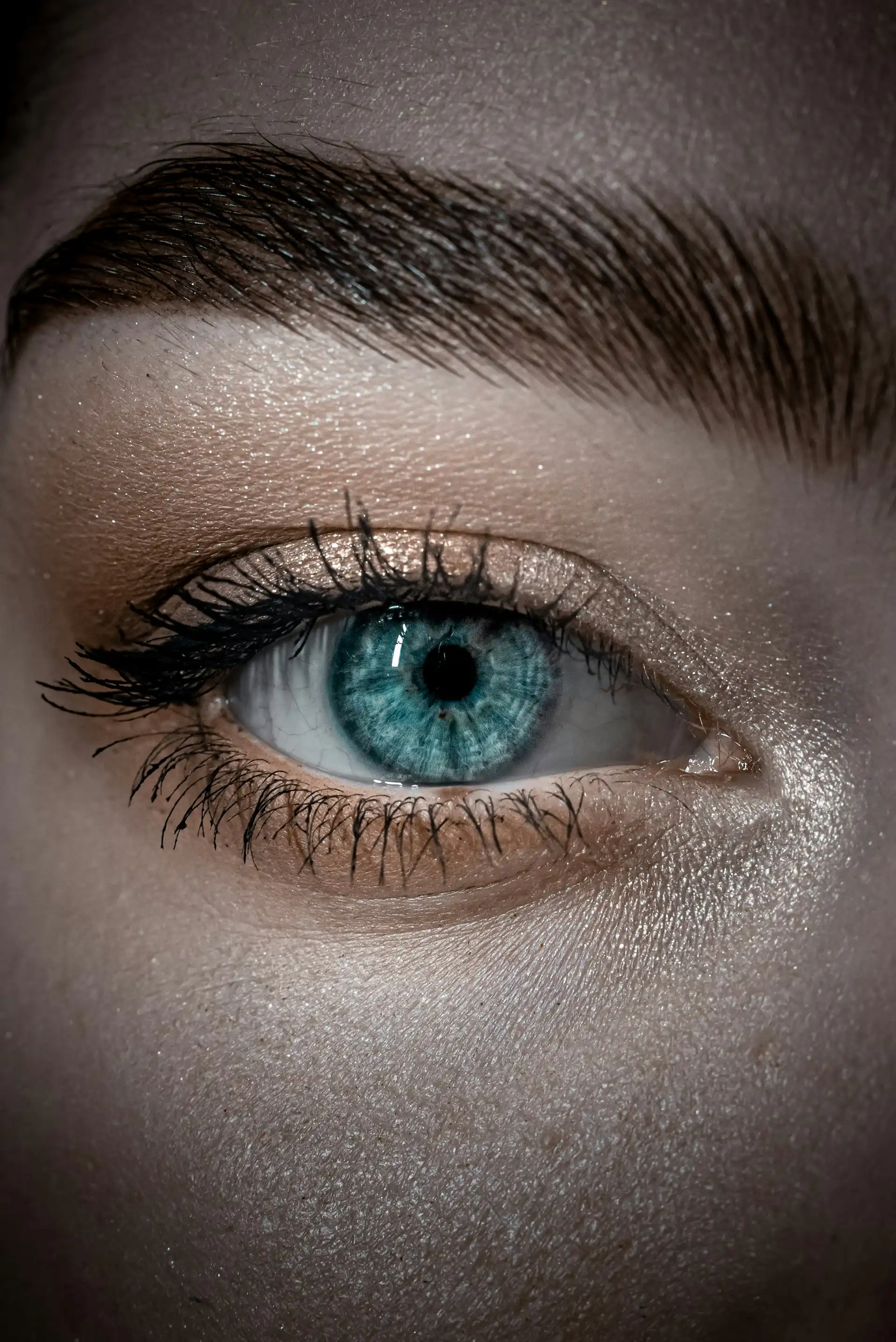 Primer plano de un ojo de iris azul grisáceo