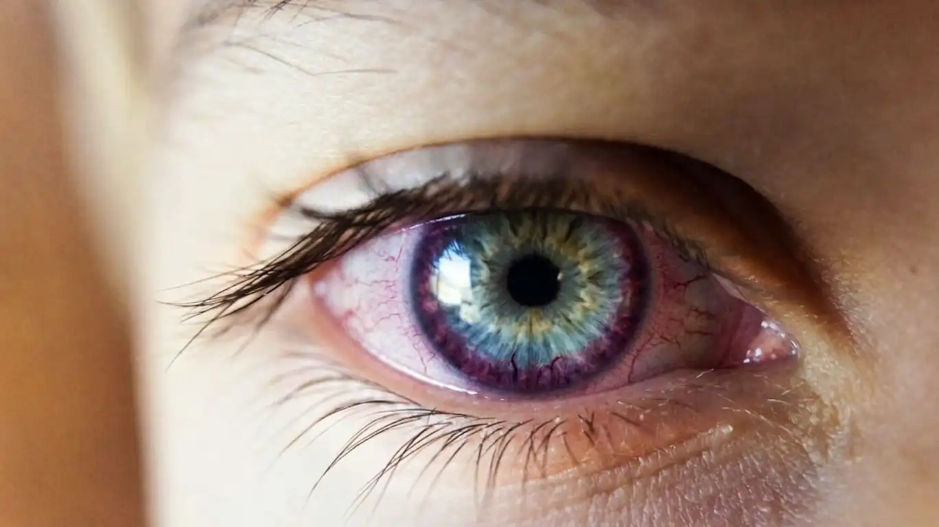 Eye with a ring of redness around the cornea, as seen in anterior uveitis